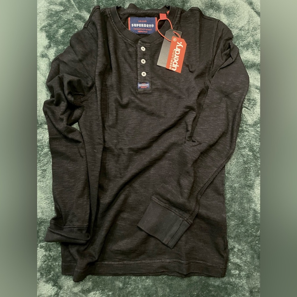 Superdry Thermal Henley Long Sleeve Shirt New Tag - Black, Large